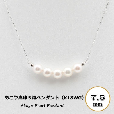 あこや真珠(7.5mm珠、5粒)ペンダント/K18WG | お礼品詳細 | ふるさと