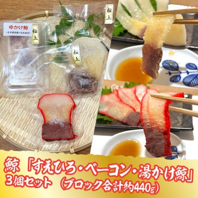 長崎産「すえひろ・ベーコン・湯かけ鯨」3個セット(ブロック合計 約440g)