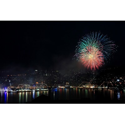 【額装写真】【長崎帆船まつり　帆船と夜空の花火】画寸B3サイズ[M10-8894]