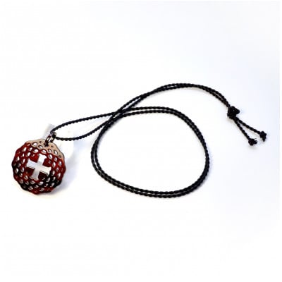 べっ甲製十字架と花のペンダント