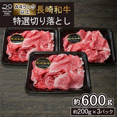 【A4～A5ランク】長崎和牛 特選切り落とし 約600g(約200g×3パック)(長崎市)