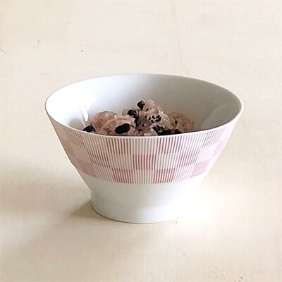 【miyama.】伝統の格子文様を軽やかに描いた美濃焼の飯碗ペアセット(朱赤×銀灰)