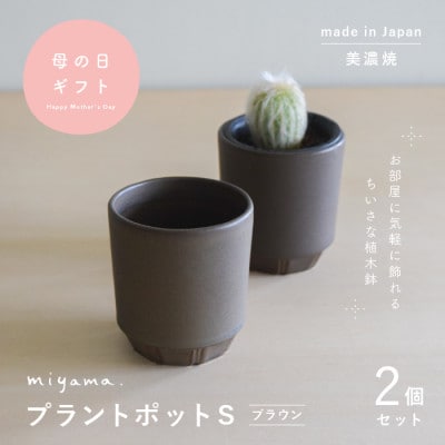 母の日おすすめの鉢植え　花のある暮らしを手軽に　miyama.の植木鉢S　ブラウン2個　美濃焼