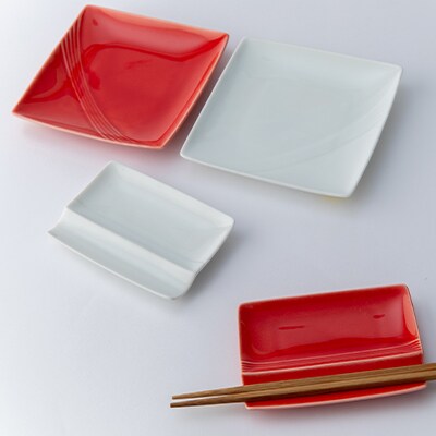 【miyama.】水引　紅白器揃(仕切り小皿)　美濃焼