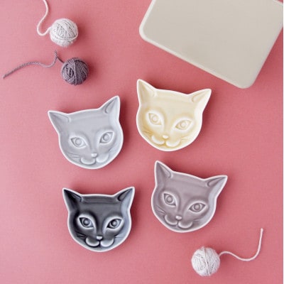 【美濃焼】miyama.　缶に入ったネコの小皿　4枚セット