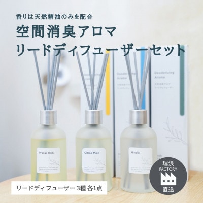 天然消臭アロマ リードディフューザーセット 100ml×3種 瑞浪ファクトリー直送