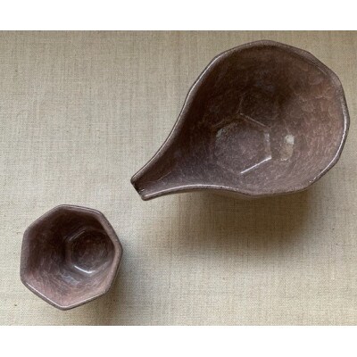 つばめ工房　 黒土　酒器2点セット(氷裂貫入釉　ピンク)