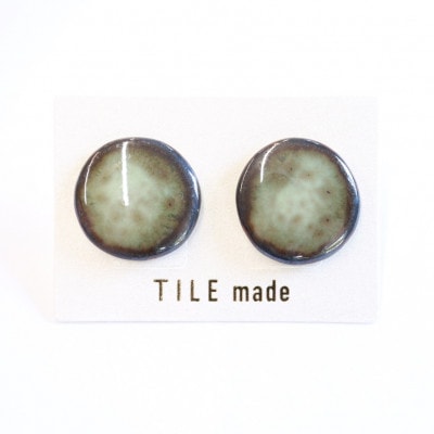 【美濃焼】苔むらタイルピアス(直径20mm)