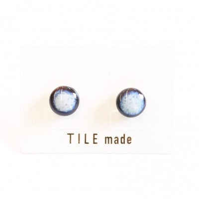 【美濃焼】紫むらタイルピアス(直径10mm)