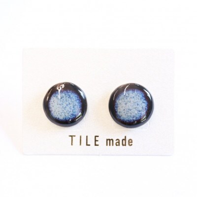 【美濃焼】紫むらタイルピアス(直径15mm)