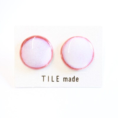 【美濃焼】ピンクむらタイルピアス(直径20mm)