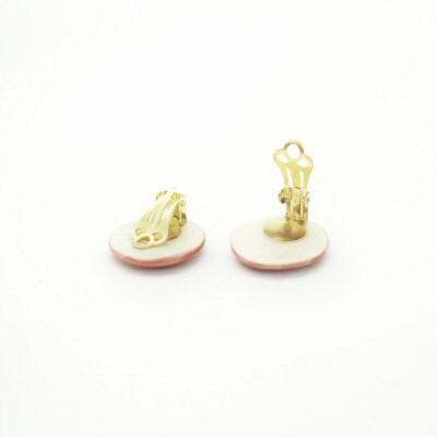 【美濃焼】ピンクむらタイルイヤリング(直径20mm)