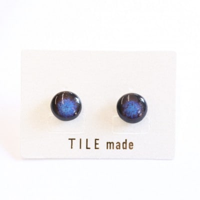 【美濃焼】青錆むらタイルピアス(直径10mm)