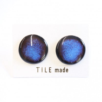 【美濃焼】青錆むらタイルピアス(直径20mm)