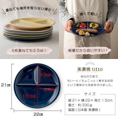 【2枚SET】美濃焼 titto ランチプレート 丸 ネイビー 小田陶器