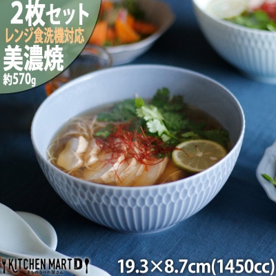 【2枚SET】美濃焼 さざなみ 19鉢 ブルーグレー 1450cc 19.3×8.7cm