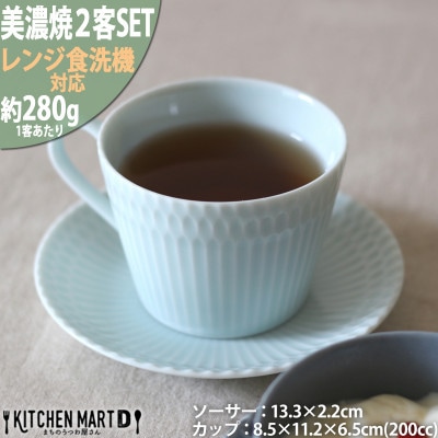 【2客SET】美濃焼 さざなみ8.5カフェカップ&ソーサー(13皿)  青白 200cc