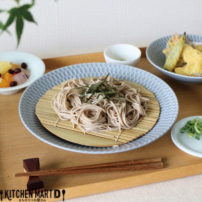 【2枚SET】美濃焼 さざなみ ブルーグレー 21深皿 21×4cm プレート パスタ皿 そば皿