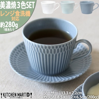 【3色SET】美濃焼 さざなみ カップ&ソーサー 200cc
