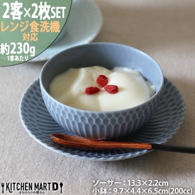 【2客SET】美濃焼 さざなみ 10小鉢&13丸皿 カップ&ソーサー ブルーグレー 200cc