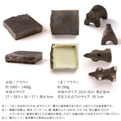 五十嵐務 くま 一輪挿し ブロンズ釉&台皿 ブロンズ釉【各1枚SET】 美濃焼 陶芸作品