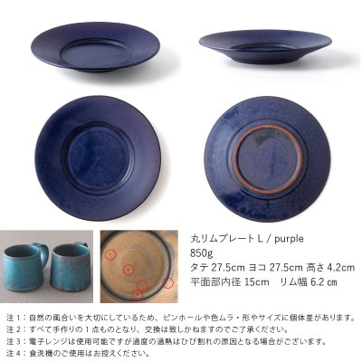 恩田陽子 リムプレート 皿 L パープル 27.5cm 美濃焼