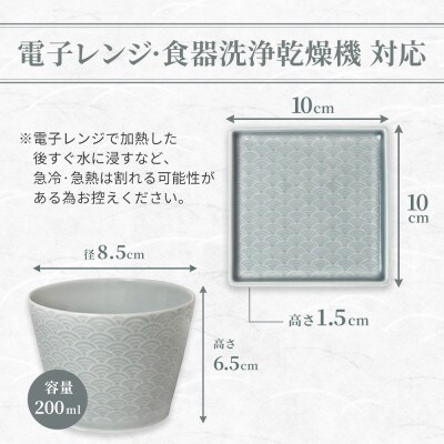 【美濃焼】 吉祥 10角皿×8.5猪口カップ 青海波 各1計2点セット 瑞浪市 JS企画 小田陶器