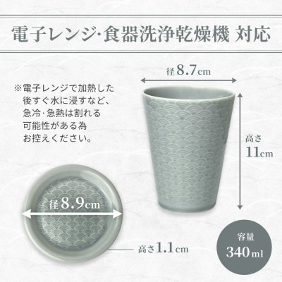【美濃焼】 吉祥 8.5タンブラー×9フタ小皿 青海波 各2計4点セット 瑞浪市 JS企画 小田陶器