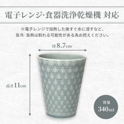 【美濃焼】 吉祥 8.5タンブラー 340cc 麻の葉×青海波 各1 計2個セット 小田陶器