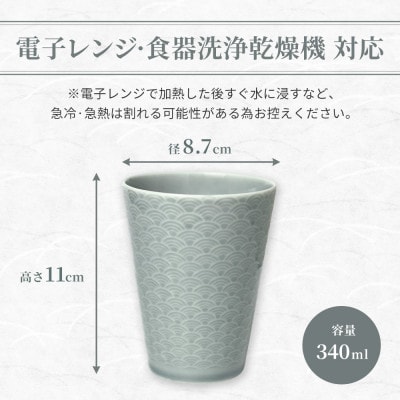 【美濃焼】 吉祥 8.5タンブラー 340cc 青海波 2個セット 小田陶器