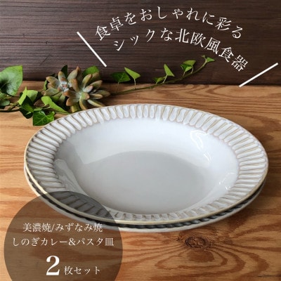 【美濃焼/みずなみ焼】シックな北欧風食器 しのぎカレー&パスタ皿2枚セット(窯変ホワイト)山喜製陶