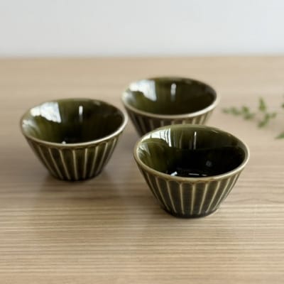 【美濃焼・みずなみ焼】しのぎ豆小鉢　オリーブグリーン　3個セット