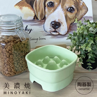 美濃焼　陶器製ペット用フードボウル【早食い防止高台フードボウル(大/アップルグリーン)pet111】