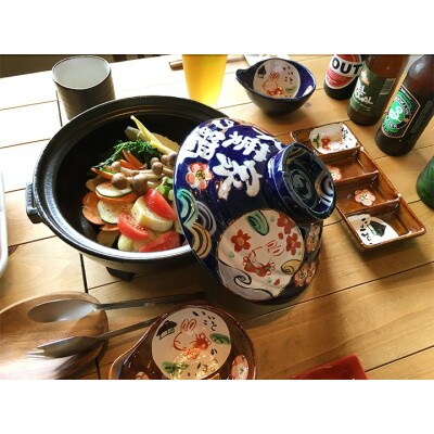 名前が入るわが家の土鍋8号 (3～4名用)ガス&IH対応【夕立うさぎ柄/藍色】美濃焼【WG803U】