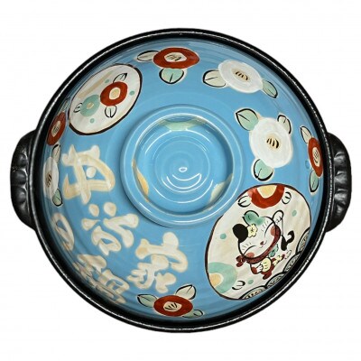 名前が入るわが家の土鍋9号(5～6名用)ガス&IH対応【三吉ねこ/空色】美濃焼【WG909S】