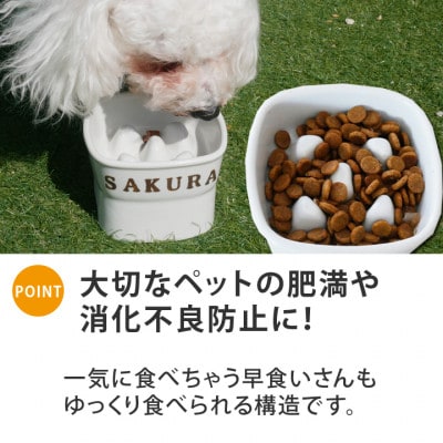 美濃焼　陶器製ペット用フードボウル 名入れ 早食い防止 スタンプ 高台 【中】ホワイト
