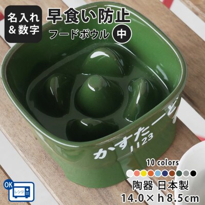 美濃焼　陶器製ペット用フードボウル【名入れ name&number 早食い防止 高台 中】