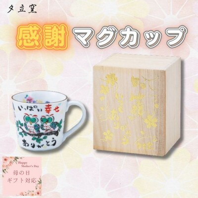 【母の日ギフト用】夕立窯　感謝　マグカップ　(ふくろう)