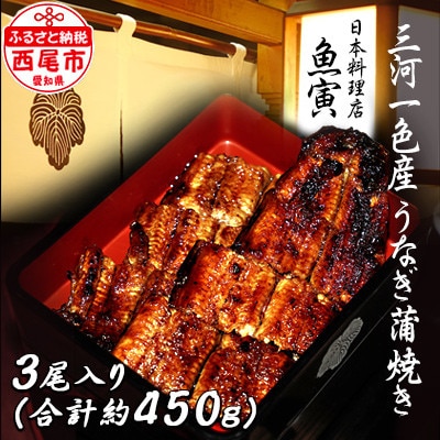 三河一色産　うなぎ手焼き【蒲焼パック3尾(150g～180g/尾)】・U034-34