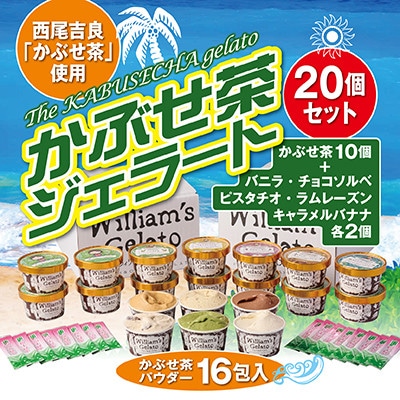素材にこだわったかぶせ茶ジェラート　バラエティセット20個、かぶせ茶パウダー付・N058-27