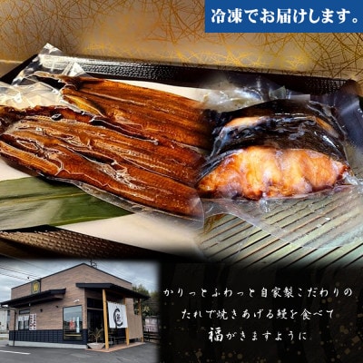 三河一色うなぎ蒲焼き2尾(中サイズ)、銀ダラ2切　肝焼き付き・F022-19
