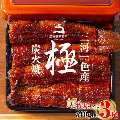 三河一色産うなぎ蒲焼超特大3尾(計540g以上)・R047