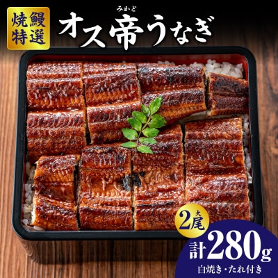 焼鰻特選オス帝うなぎ大2尾　計280g　(白焼き・たれ付き)・Y099