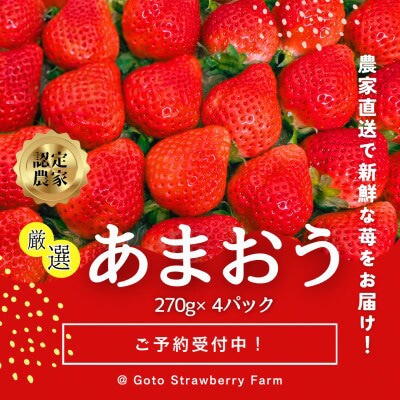 【先行予約】福岡県産あまおう 約270g×4パック