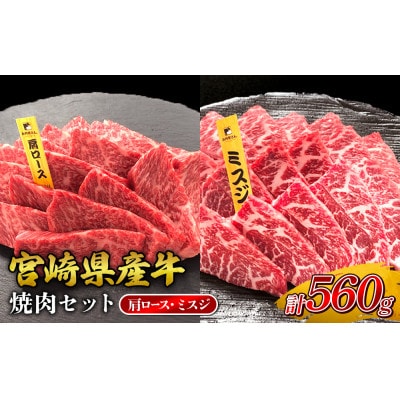 宮崎県産 黒牛 焼肉セット 肩ロース ミスジ 2点盛り 560g(280g×2パック)
