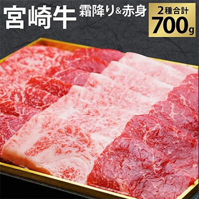 【発送月固定定期便】宮崎牛霜降り&赤身焼肉セット700g(4・6・8月)全3回