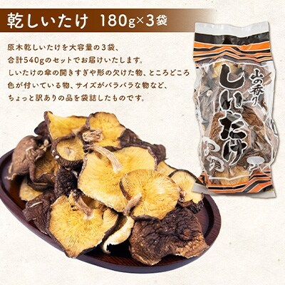 宮崎県えびの市産　原木栽培乾しいたけ　180g×3袋　合計540g