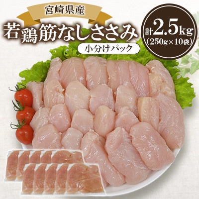 宮崎県産 若鶏筋なしささみ 2.5kgセット (250g×10袋)
