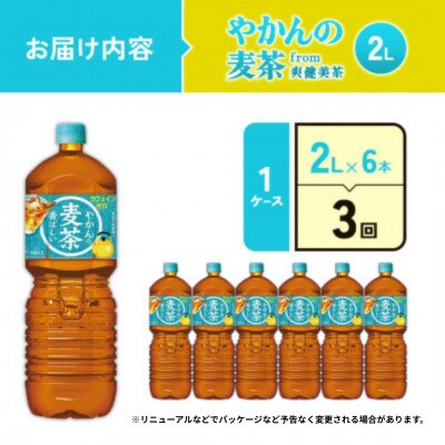【毎月定期便】やかんの麦茶 from 爽健美茶 PET 2L×6本(1ケース)(えびの市)全3回