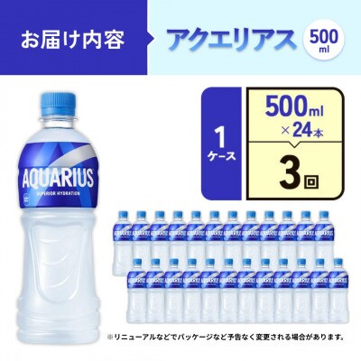 【毎月定期便】アクエリアス PET 500ml×24本 1ケース(えびの市)全3回